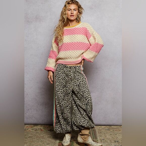 POL Pink and Cream Striped Textured Sweater sz Small - Picture 2 of 6